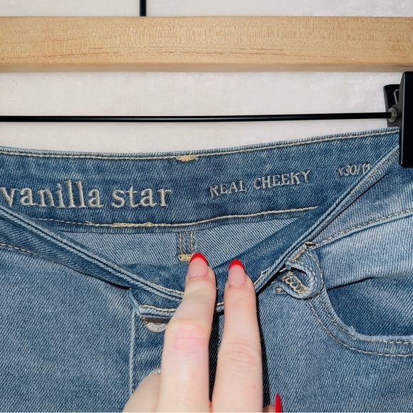 Vanilla Star Light Wash High Waisted Button Front Real Cheeky Straight Leg Jeans - Picture 2 of 5